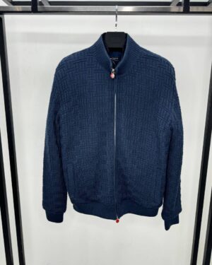 Кардиган с меховой отделкой из меха бобра Kiton синий PR7757 Кардиган с меховой отделкой из меха бобра Kiton синий PR7757