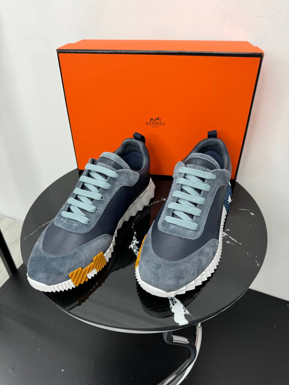 Кожаные кроссовки Hermes синие PR7764 7 Кожаные кроссовки Hermes синие PR7764 7