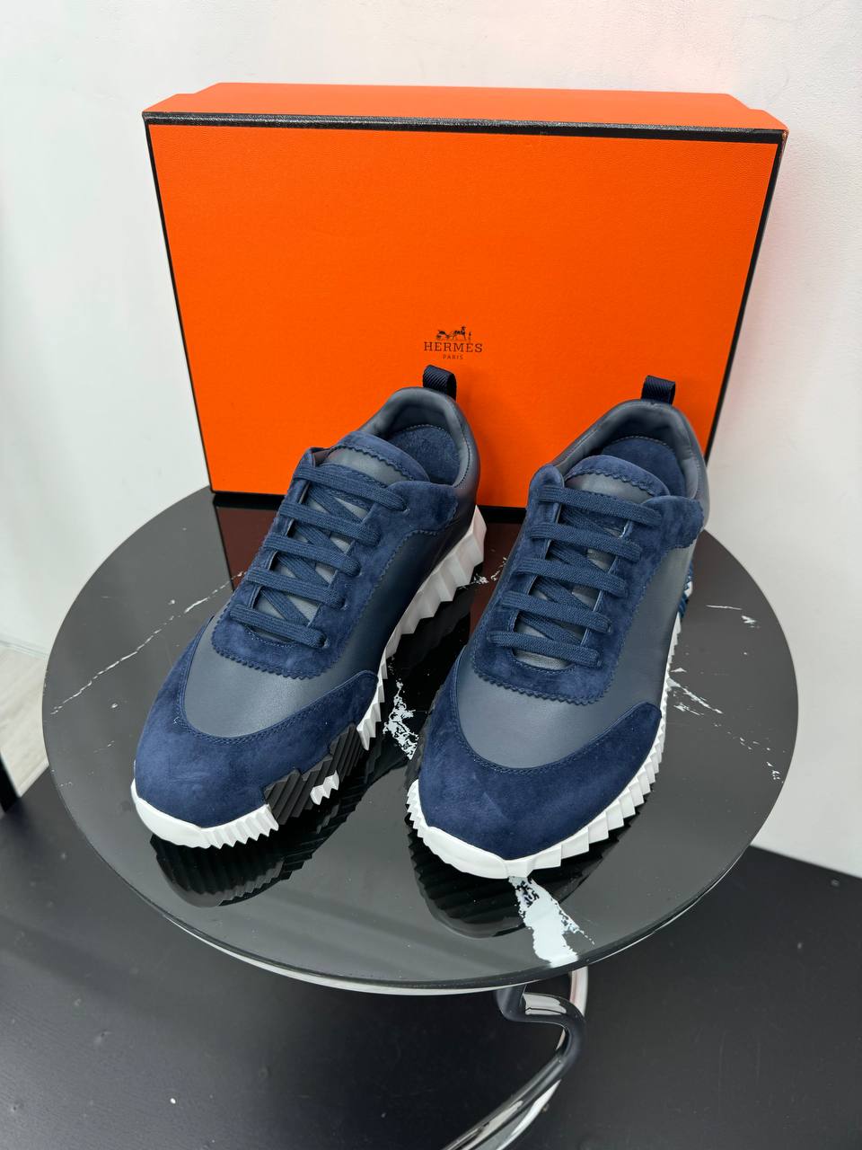 Кожаные кроссовки Hermes синие PR7764 3 Кожаные кроссовки Hermes синие PR7764 3