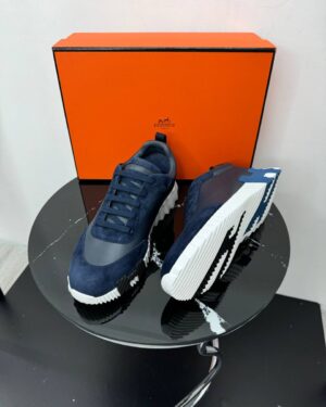 Кожаные кроссовки Hermes синие PR7764 Кожаные кроссовки Hermes синие PR7764