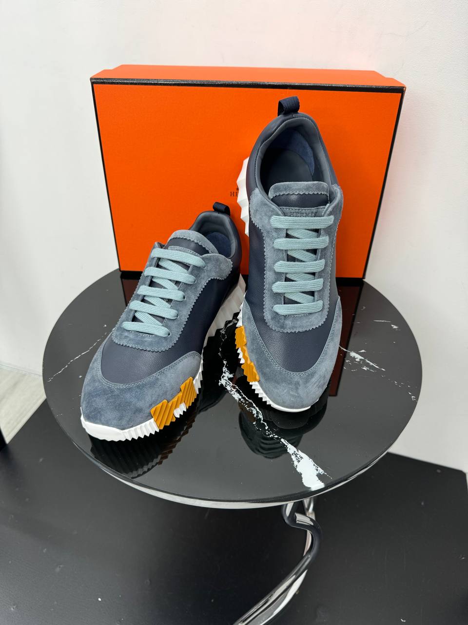 Кожаные кроссовки Hermes синие PR7764 8 Кожаные кроссовки Hermes синие PR7764 8