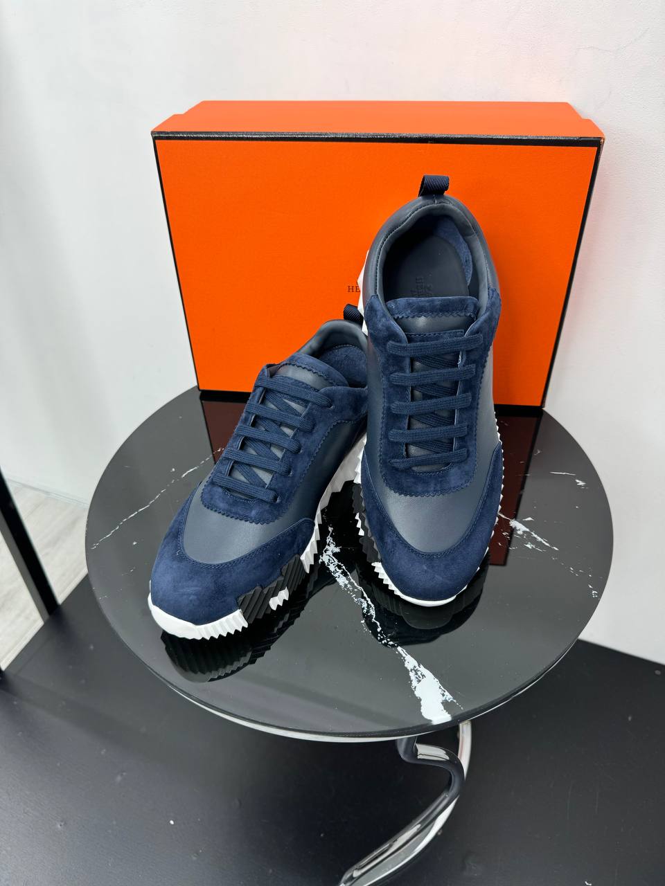 Кожаные кроссовки Hermes синие PR7764 10 Кожаные кроссовки Hermes синие PR7764 10