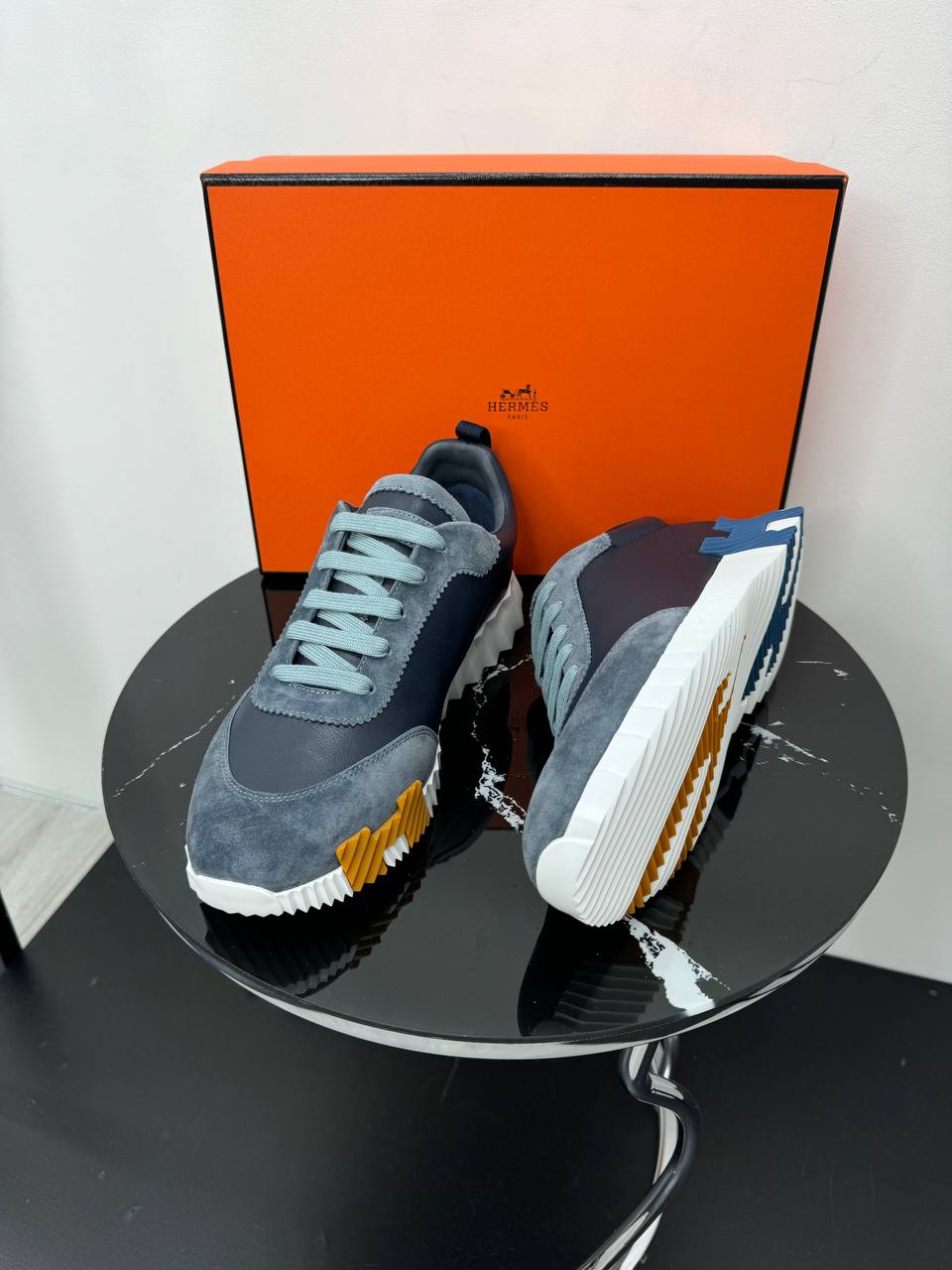 Кожаные кроссовки Hermes синие PR7764 6 Кожаные кроссовки Hermes синие PR7764 6