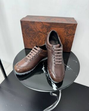 Кожаные кроссовки коричневые Stefano Ricci PR7758 Кожаные кроссовки коричневые Stefano Ricci PR7758